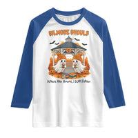 Cute Gilmore Ghouls Halloween Ghost Raglan Shirt Cozy Fall Aesthetic with Pumpkin Spice and Books - Wonder Print Shop