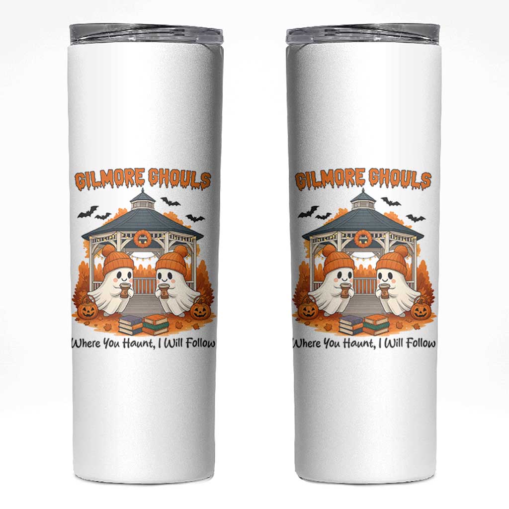 Cute Gilmore Ghouls Halloween Ghost Skinny Tumbler Cozy Fall Aesthetic with Pumpkin Spice and Books - Wonder Print Shop