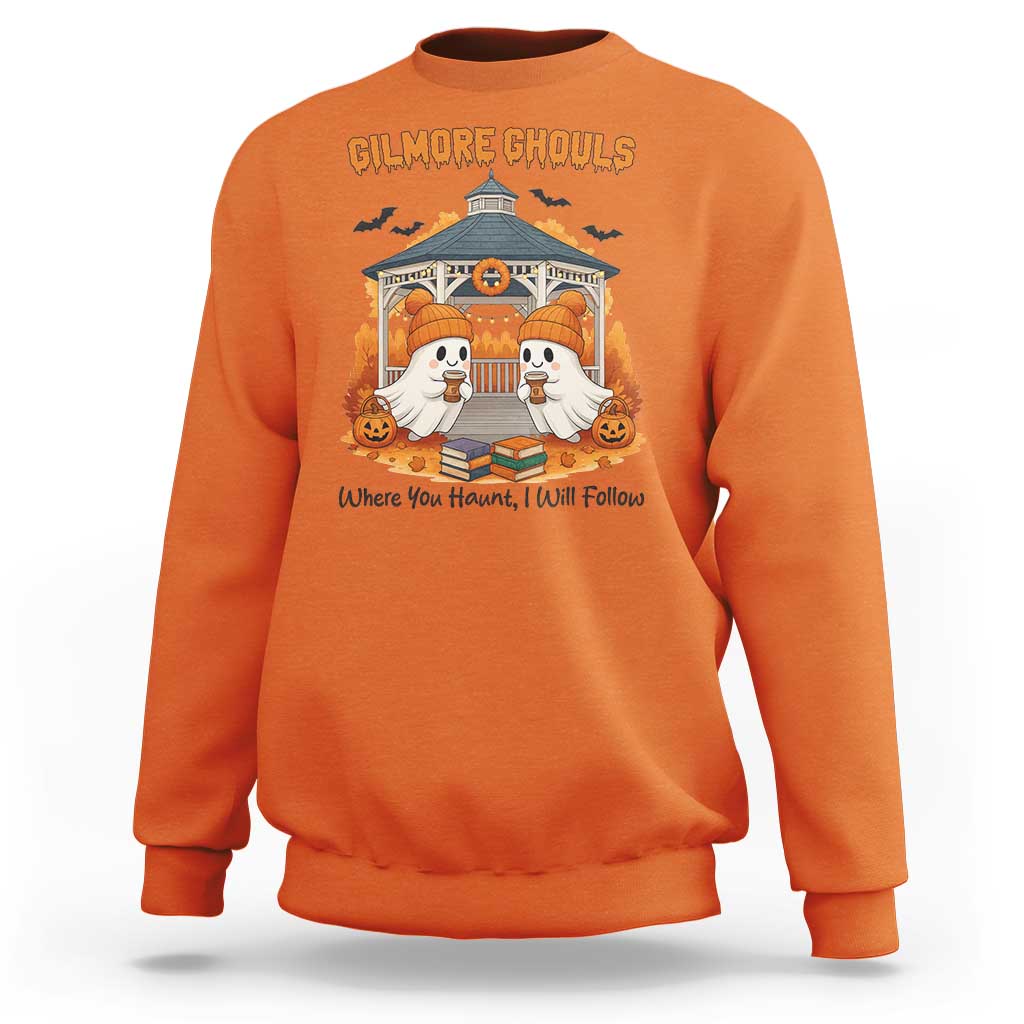 Cute Gilmore Ghouls Halloween Ghost Sweatshirt Cozy Fall Aesthetic with Pumpkin Spice and Books - Wonder Print Shop