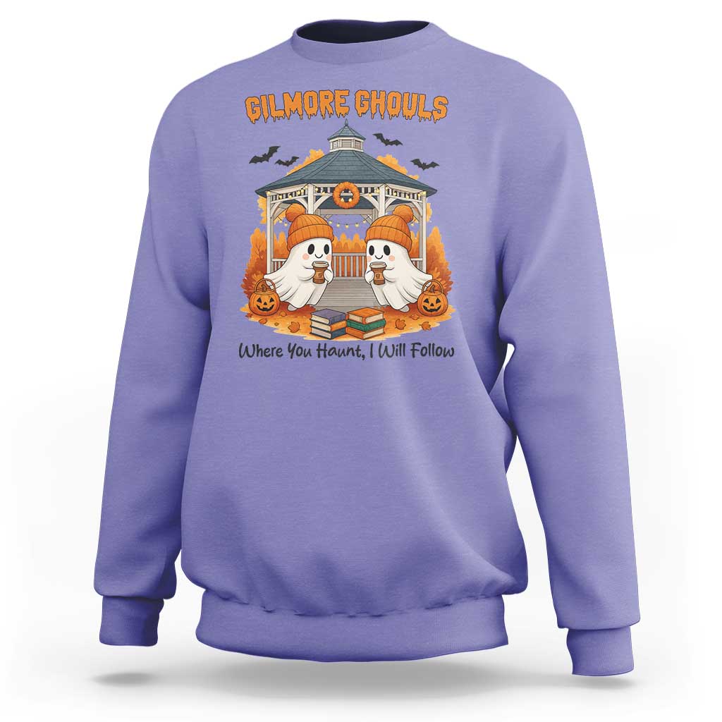 Cute Gilmore Ghouls Halloween Ghost Sweatshirt Cozy Fall Aesthetic with Pumpkin Spice and Books - Wonder Print Shop