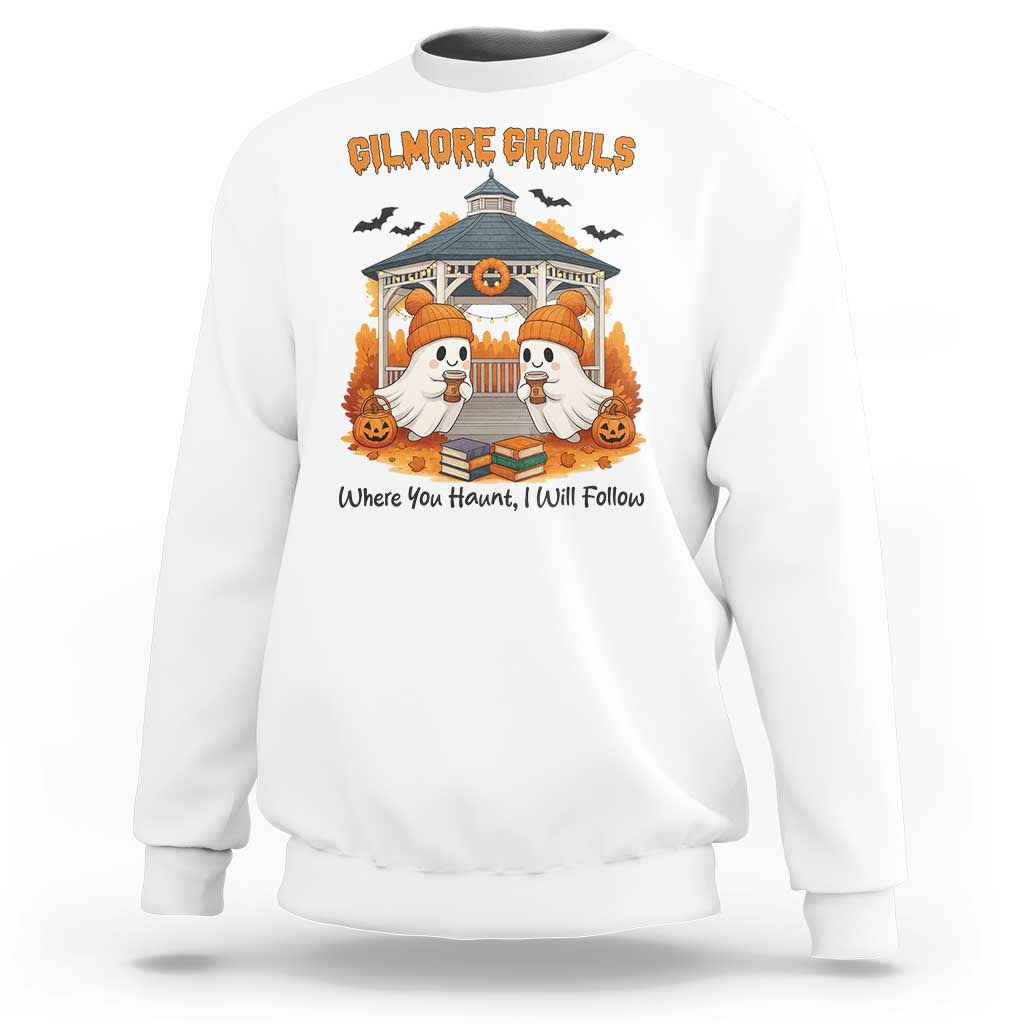 Cute Gilmore Ghouls Halloween Ghost Sweatshirt Cozy Fall Aesthetic with Pumpkin Spice and Books - Wonder Print Shop
