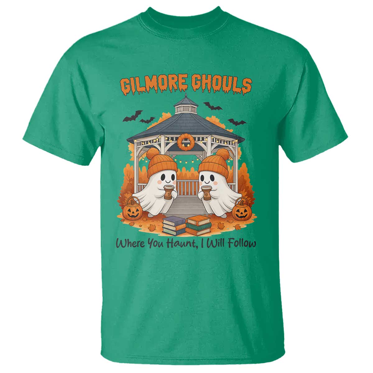 Cute Gilmore Ghouls Halloween Ghost T Shirt Cozy Fall Aesthetic with Pumpkin Spice and Books - Wonder Print Shop