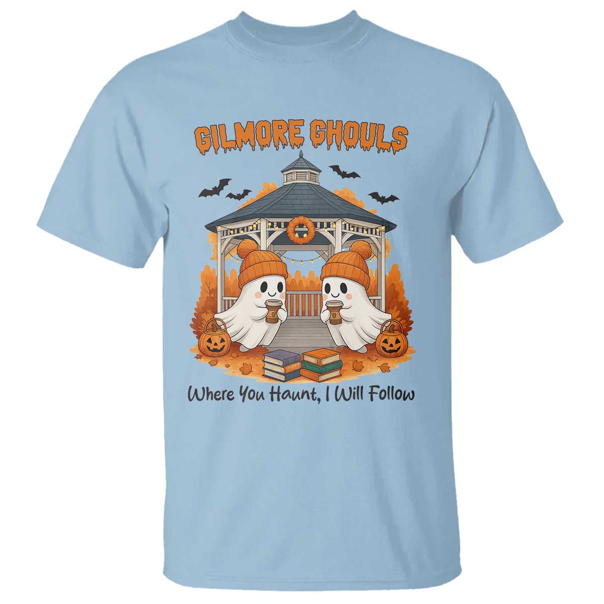 Cute Gilmore Ghouls Halloween Ghost T Shirt Cozy Fall Aesthetic with Pumpkin Spice and Books - Wonder Print Shop