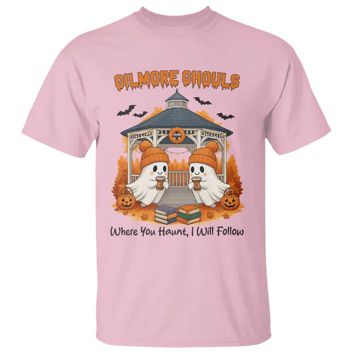 Cute Gilmore Ghouls Halloween Ghost T Shirt Cozy Fall Aesthetic with Pumpkin Spice and Books - Wonder Print Shop