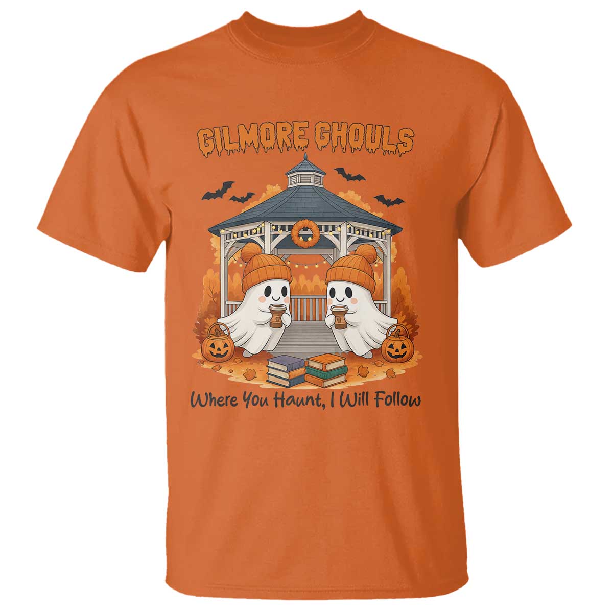 Cute Gilmore Ghouls Halloween Ghost T Shirt Cozy Fall Aesthetic with Pumpkin Spice and Books - Wonder Print Shop