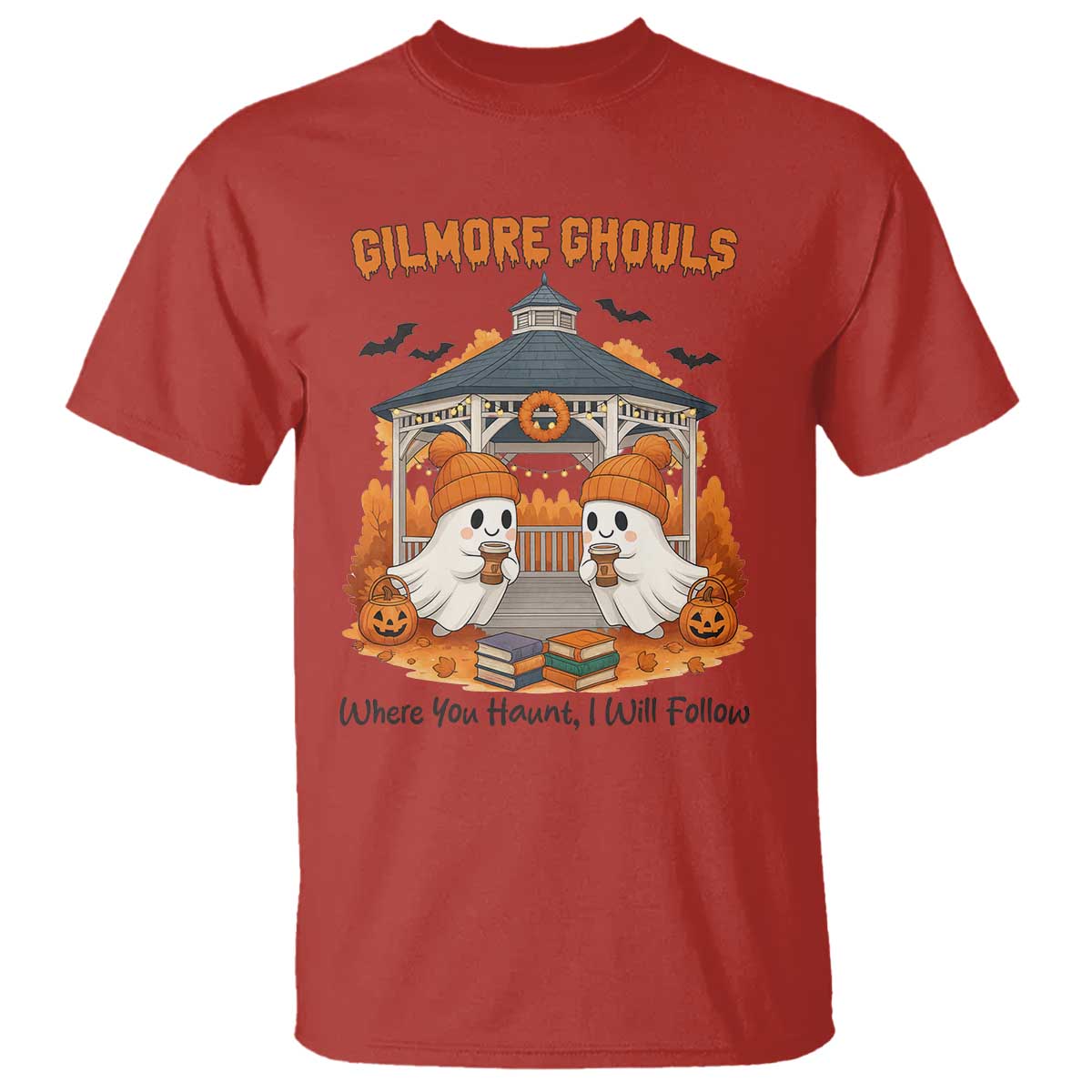 Cute Gilmore Ghouls Halloween Ghost T Shirt Cozy Fall Aesthetic with Pumpkin Spice and Books - Wonder Print Shop