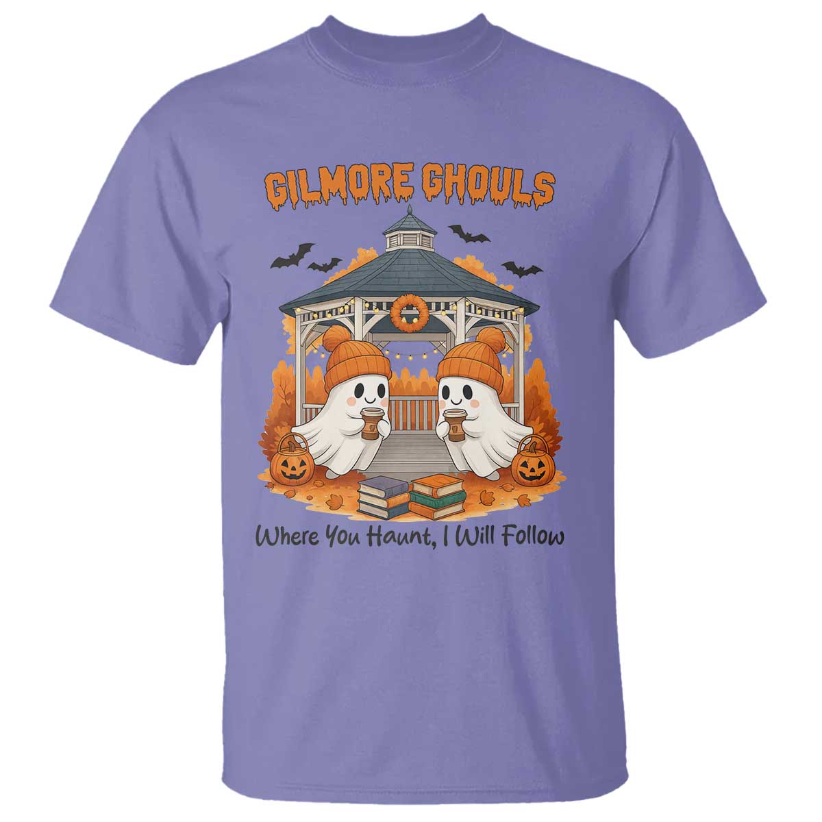 Cute Gilmore Ghouls Halloween Ghost T Shirt Cozy Fall Aesthetic with Pumpkin Spice and Books - Wonder Print Shop