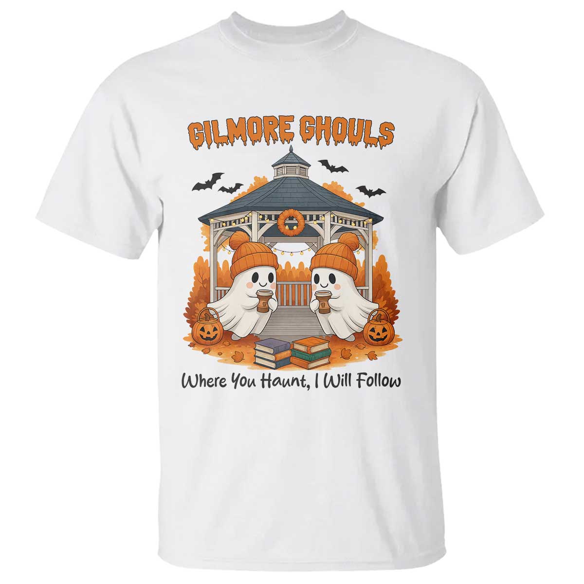 Cute Gilmore Ghouls Halloween Ghost T Shirt Cozy Fall Aesthetic with Pumpkin Spice and Books - Wonder Print Shop