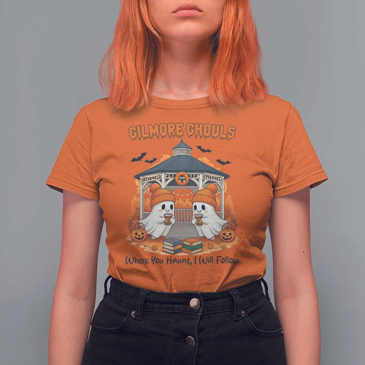 Cute Gilmore Ghouls Halloween Ghost T Shirt For Women Cozy Fall Aesthetic with Pumpkin Spice and Books - Wonder Print Shop