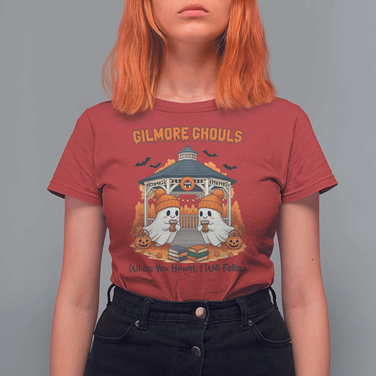 Cute Gilmore Ghouls Halloween Ghost T Shirt For Women Cozy Fall Aesthetic with Pumpkin Spice and Books - Wonder Print Shop
