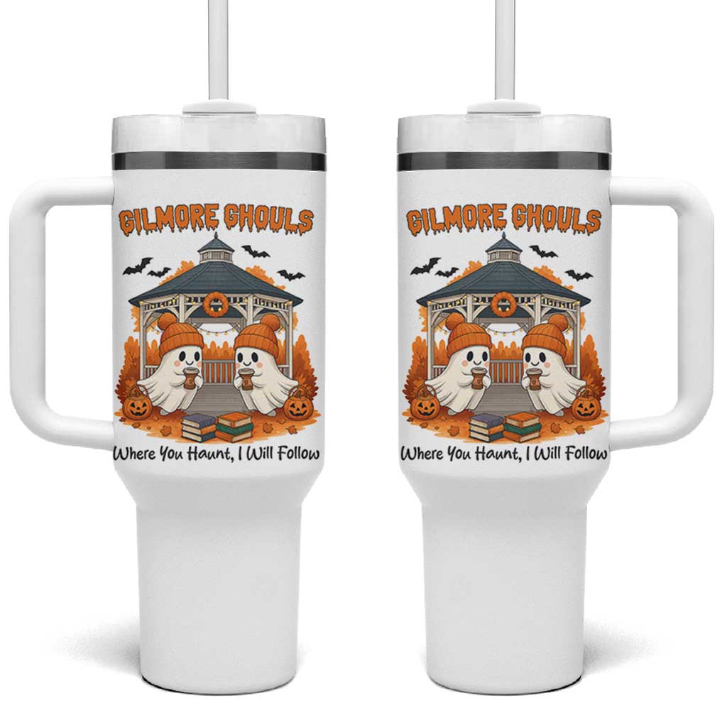 Cute Gilmore Ghouls Halloween Ghost Tumbler With Handle Cozy Fall Aesthetic with Pumpkin Spice and Books - Wonder Print Shop