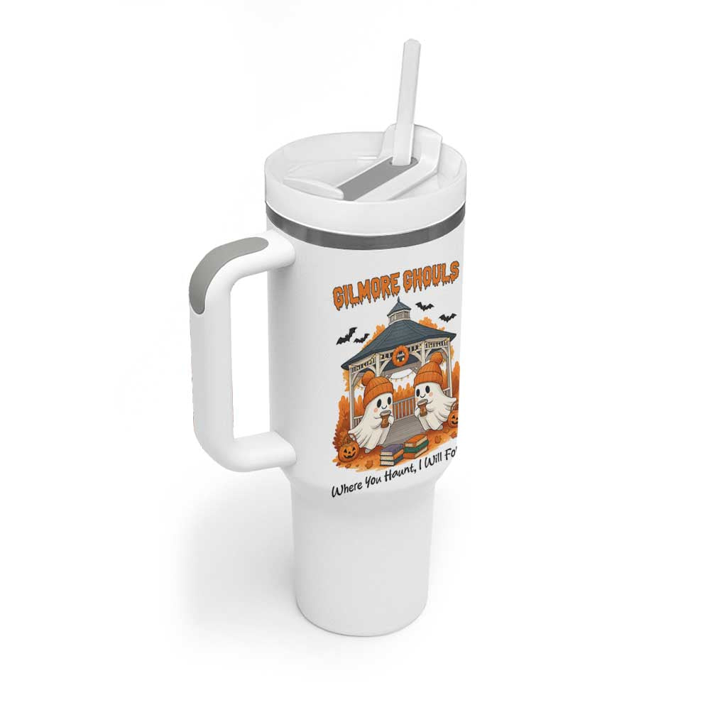 Cute Gilmore Ghouls Halloween Ghost Tumbler With Handle Cozy Fall Aesthetic with Pumpkin Spice and Books - Wonder Print Shop