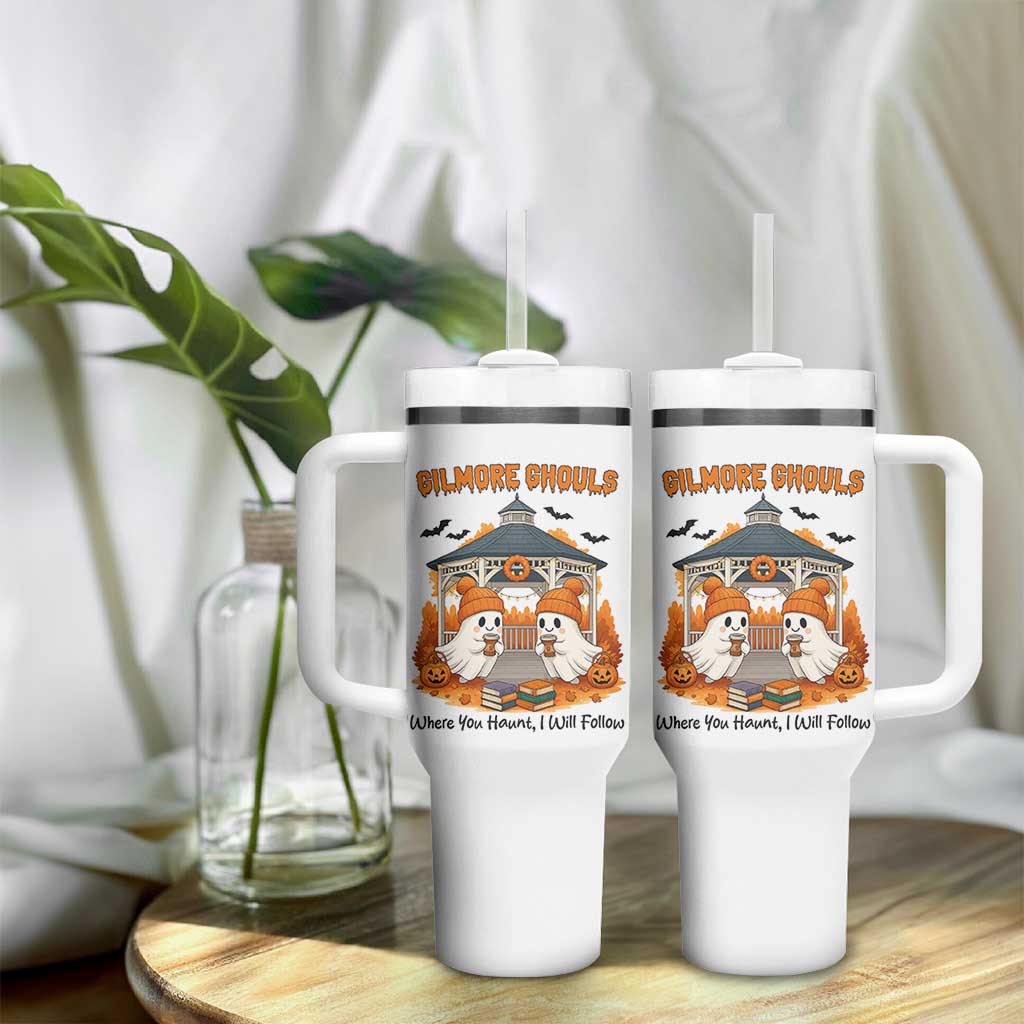 Cute Gilmore Ghouls Halloween Ghost Tumbler With Handle Cozy Fall Aesthetic with Pumpkin Spice and Books - Wonder Print Shop