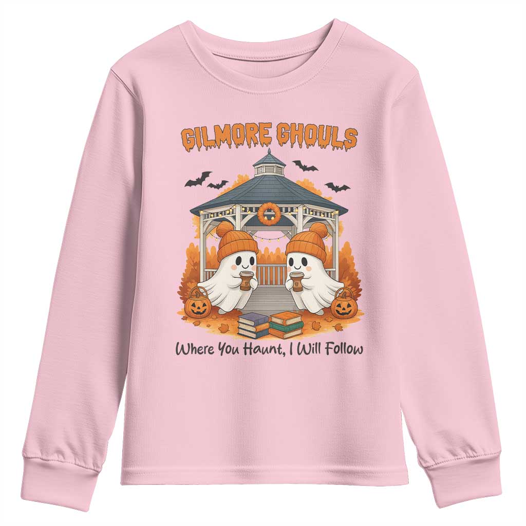 Cute Gilmore Ghouls Halloween Ghost Youth Sweatshirt Cozy Fall Aesthetic with Pumpkin Spice and Books - Wonder Print Shop