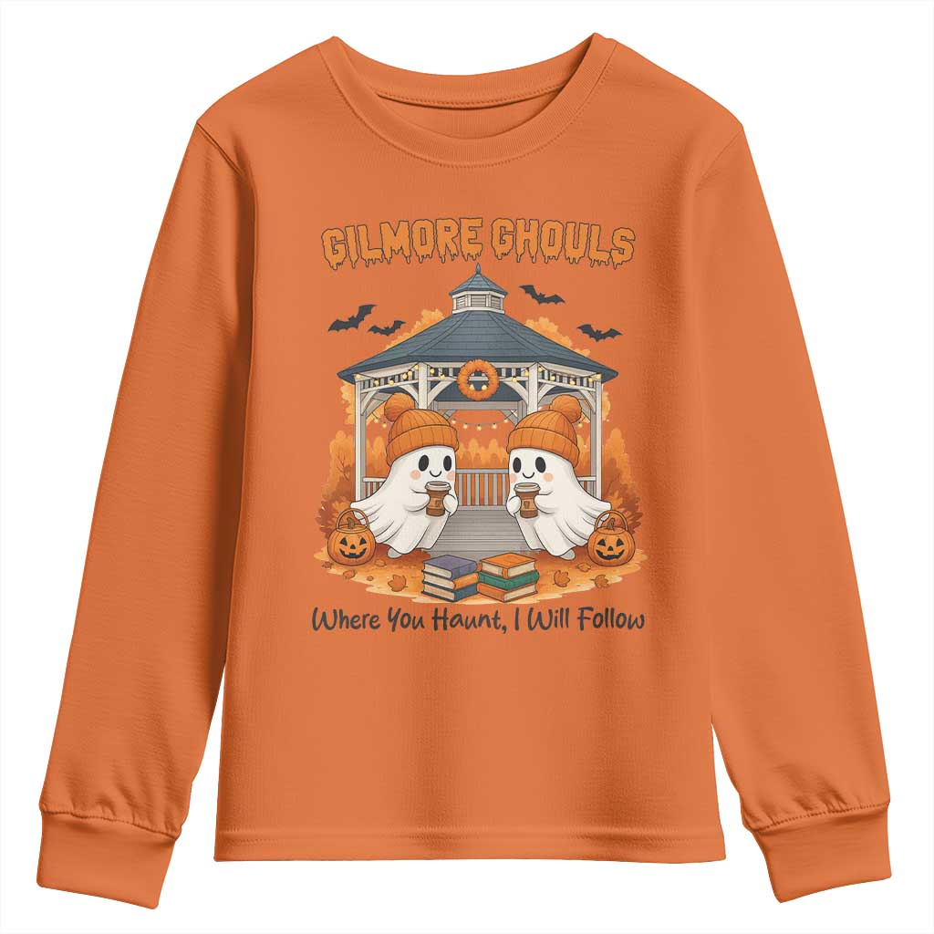 Cute Gilmore Ghouls Halloween Ghost Youth Sweatshirt Cozy Fall Aesthetic with Pumpkin Spice and Books - Wonder Print Shop