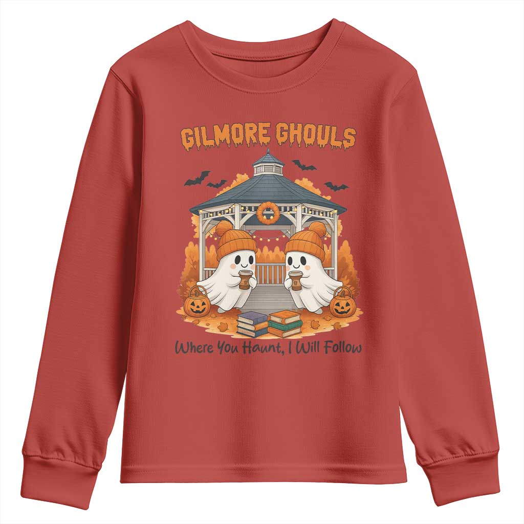 Cute Gilmore Ghouls Halloween Ghost Youth Sweatshirt Cozy Fall Aesthetic with Pumpkin Spice and Books - Wonder Print Shop