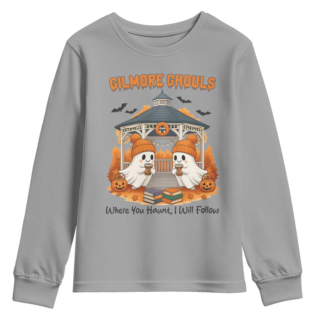 Cute Gilmore Ghouls Halloween Ghost Youth Sweatshirt Cozy Fall Aesthetic with Pumpkin Spice and Books - Wonder Print Shop