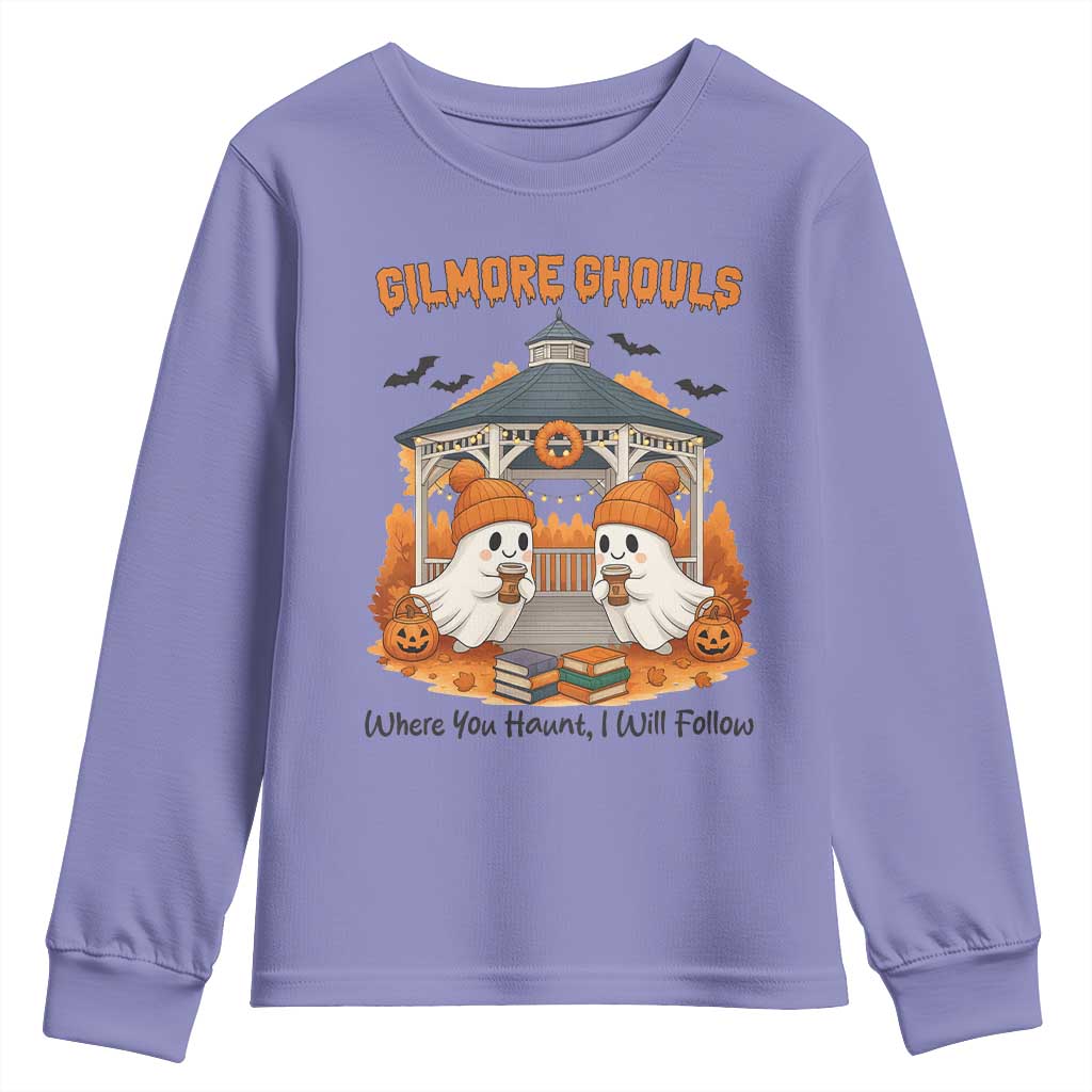 Cute Gilmore Ghouls Halloween Ghost Youth Sweatshirt Cozy Fall Aesthetic with Pumpkin Spice and Books - Wonder Print Shop