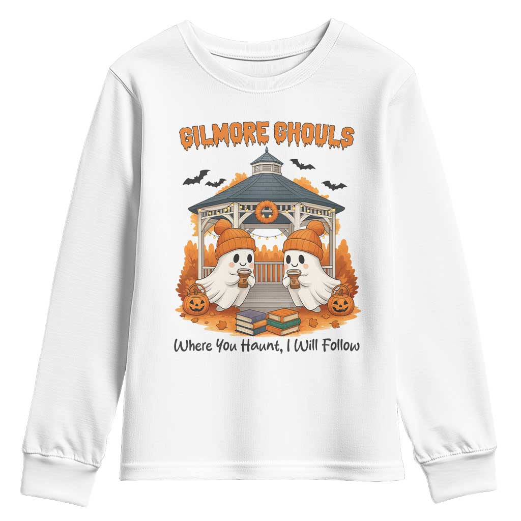 Cute Gilmore Ghouls Halloween Ghost Youth Sweatshirt Cozy Fall Aesthetic with Pumpkin Spice and Books - Wonder Print Shop