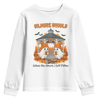 Cute Gilmore Ghouls Halloween Ghost Youth Sweatshirt Cozy Fall Aesthetic with Pumpkin Spice and Books - Wonder Print Shop