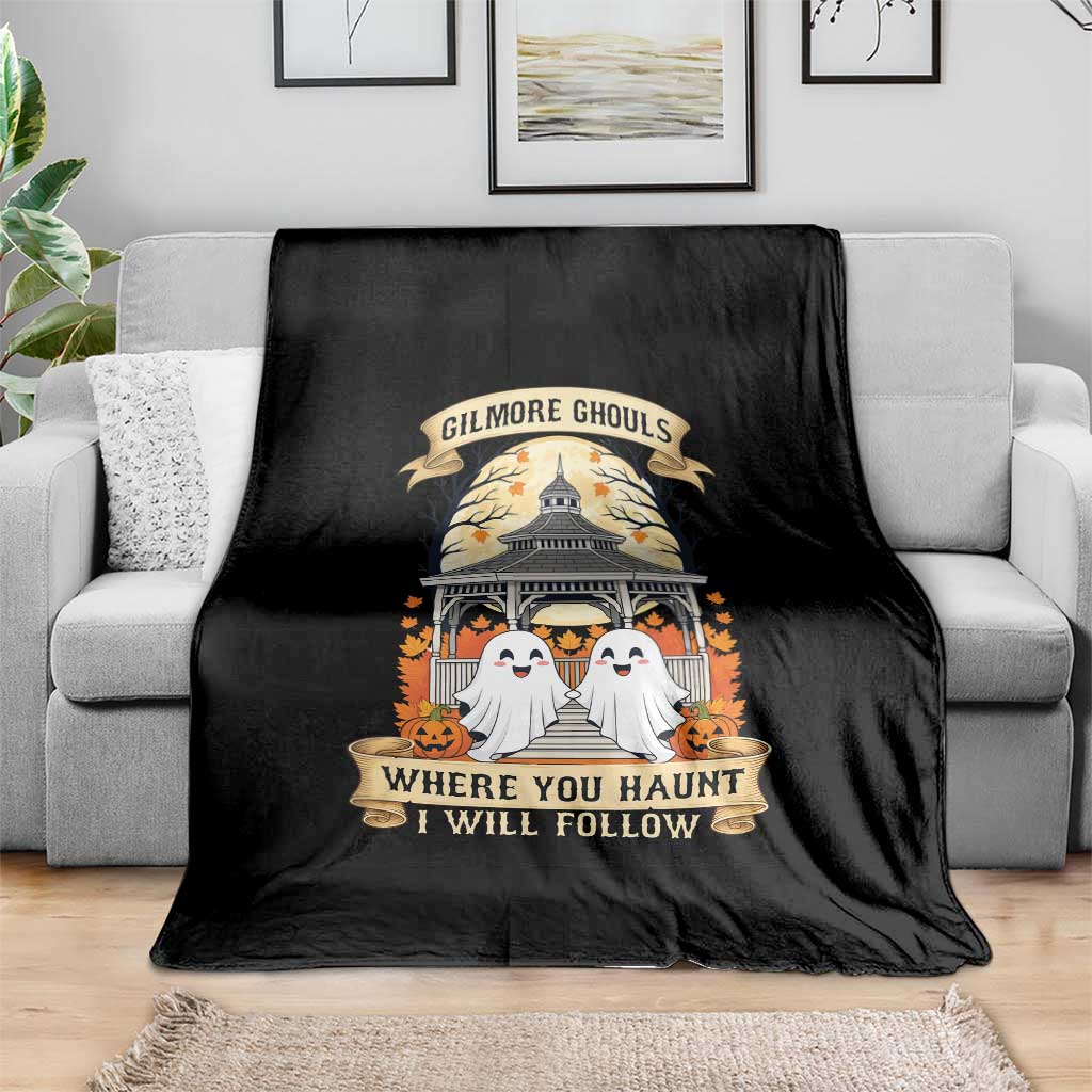 Gilmore Ghouls Halloween Ghost Throw Blanket Cute Couple Spooky Boo with Fall Gazebo - Wonder Print Shop