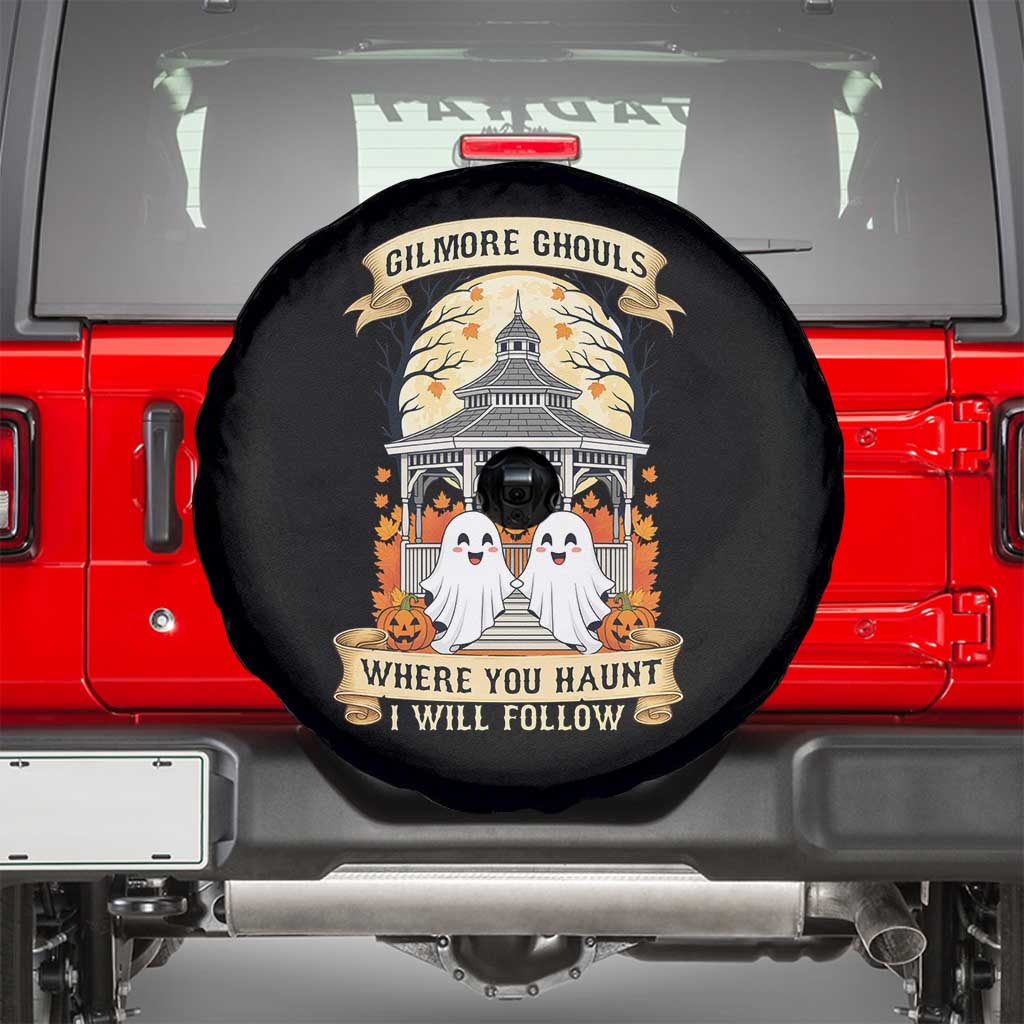 Gilmore Ghouls Halloween Ghost Spare Tire Cover Cute Couple Spooky Boo with Fall Gazebo - Wonder Print Shop