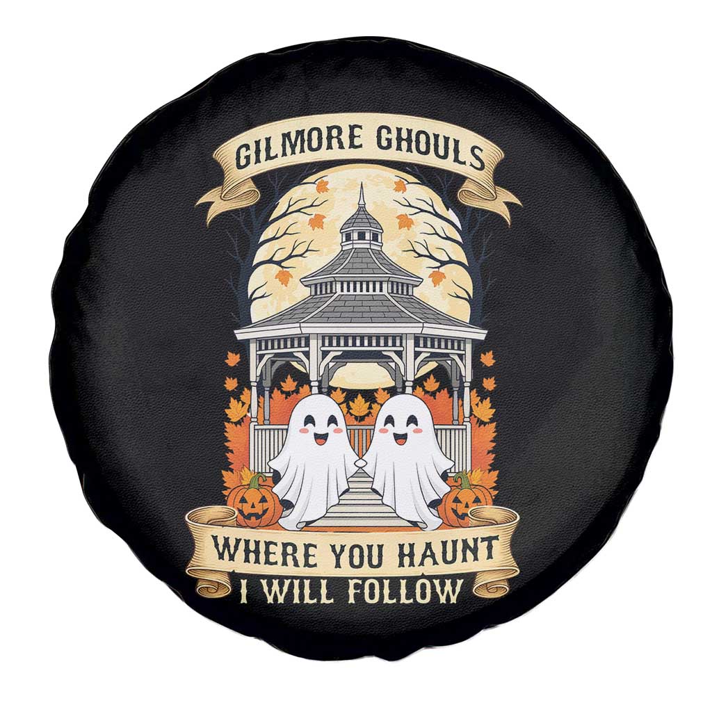Gilmore Ghouls Halloween Ghost Spare Tire Cover Cute Couple Spooky Boo with Fall Gazebo - Wonder Print Shop