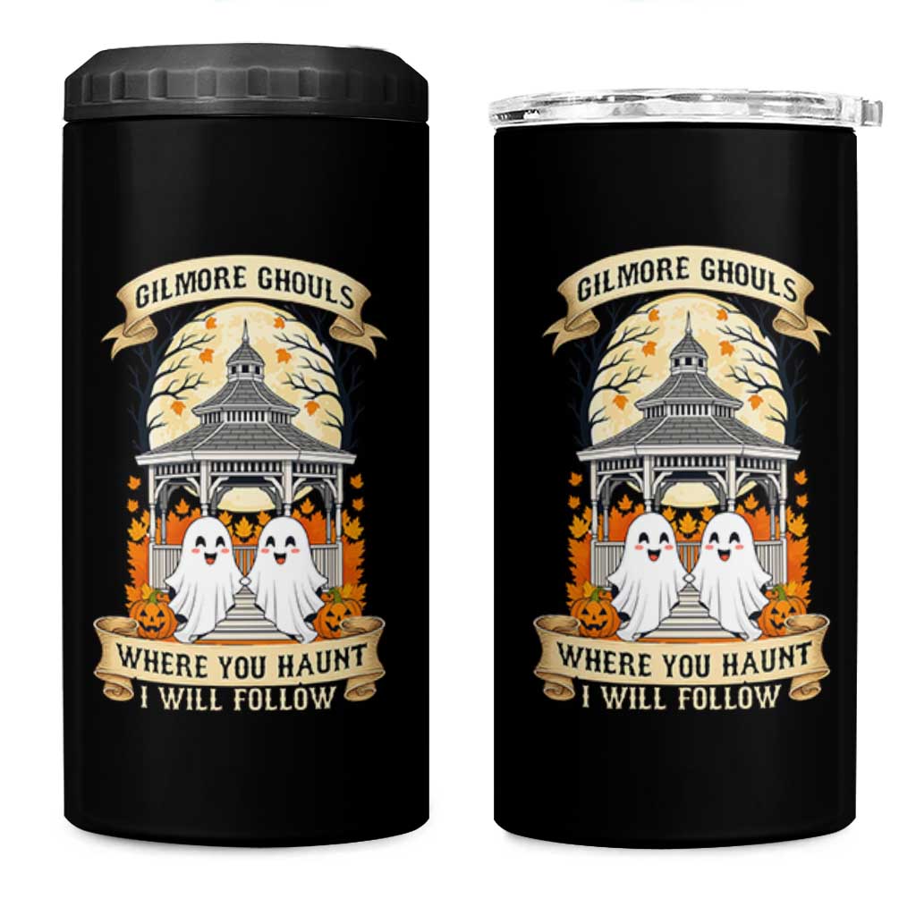 Gilmore Ghouls Halloween Ghost 4 in 1 Can Cooler Tumbler Cute Couple Spooky Boo with Fall Gazebo - Wonder Print Shop