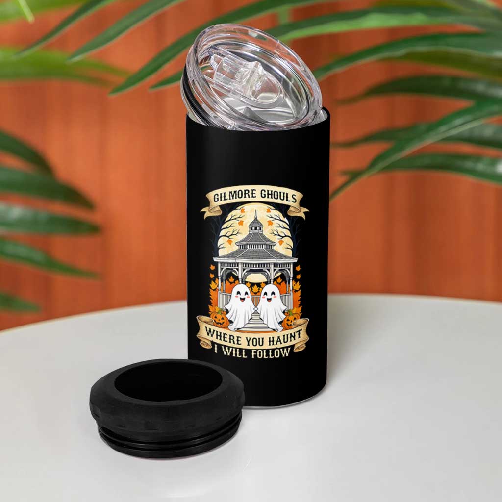 Gilmore Ghouls Halloween Ghost 4 in 1 Can Cooler Tumbler Cute Couple Spooky Boo with Fall Gazebo - Wonder Print Shop