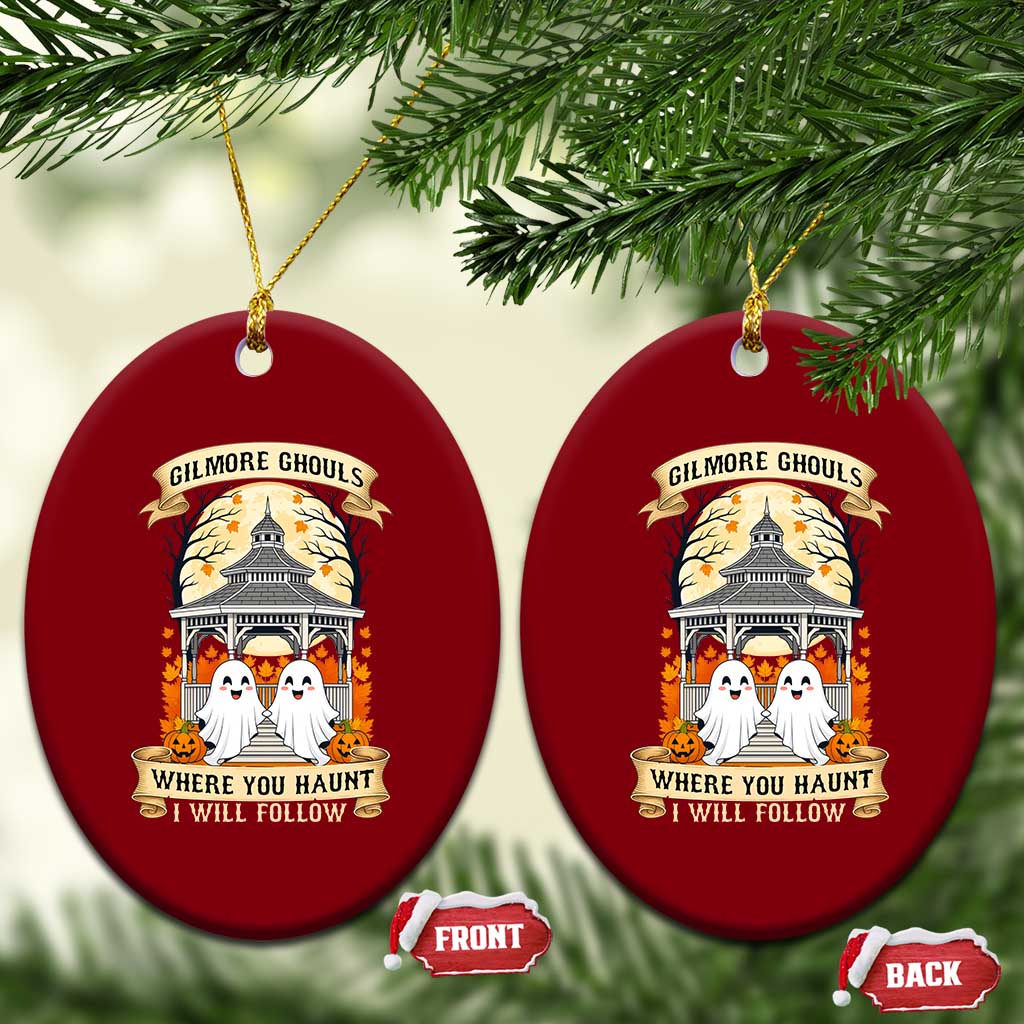 Gilmore Ghouls Halloween Ghost Ceramic Ornament Cute Couple Spooky Boo with Fall Gazebo - Wonder Print Shop