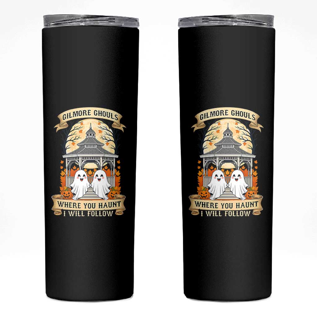 Gilmore Ghouls Halloween Ghost Skinny Tumbler Cute Couple Spooky Boo with Fall Gazebo - Wonder Print Shop