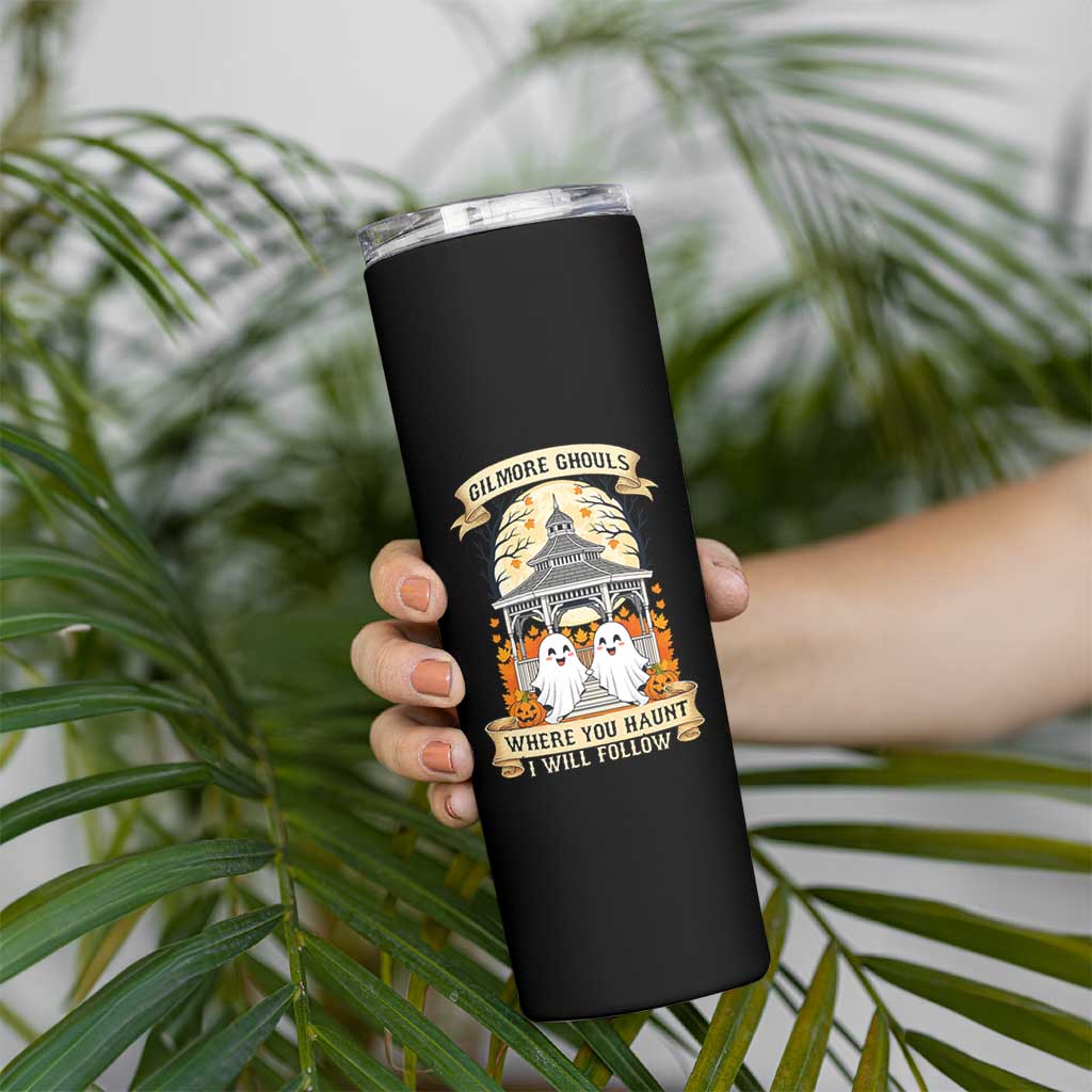 Gilmore Ghouls Halloween Ghost Skinny Tumbler Cute Couple Spooky Boo with Fall Gazebo - Wonder Print Shop