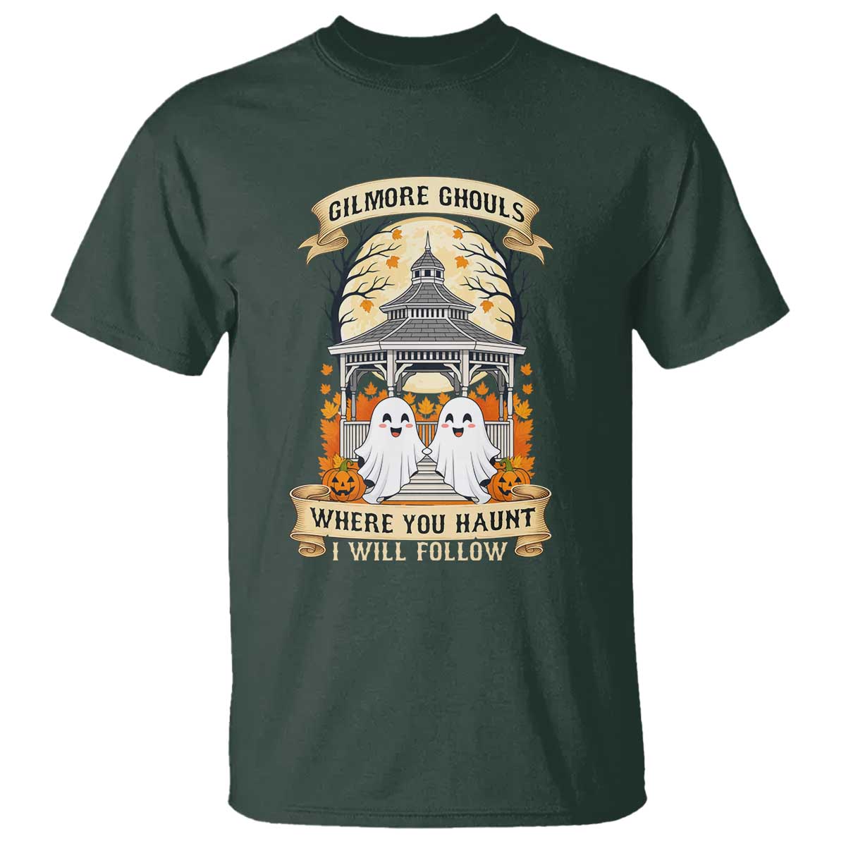 Gilmore Ghouls Halloween Ghost T Shirt Cute Couple Spooky Boo with Fall Gazebo - Wonder Print Shop