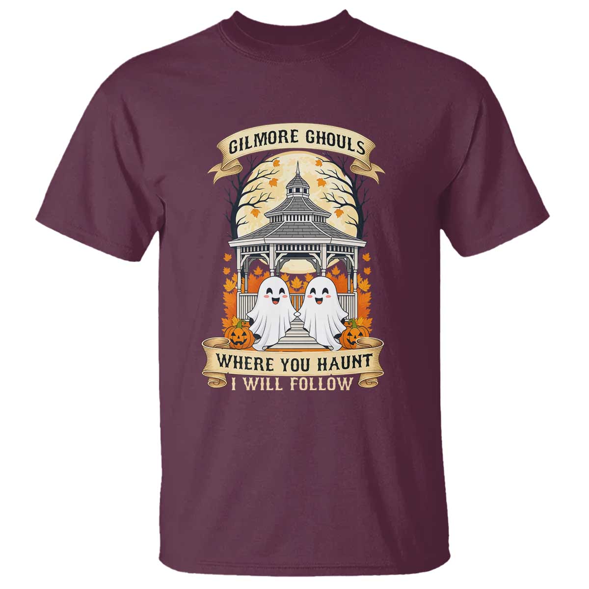 Gilmore Ghouls Halloween Ghost T Shirt Cute Couple Spooky Boo with Fall Gazebo - Wonder Print Shop