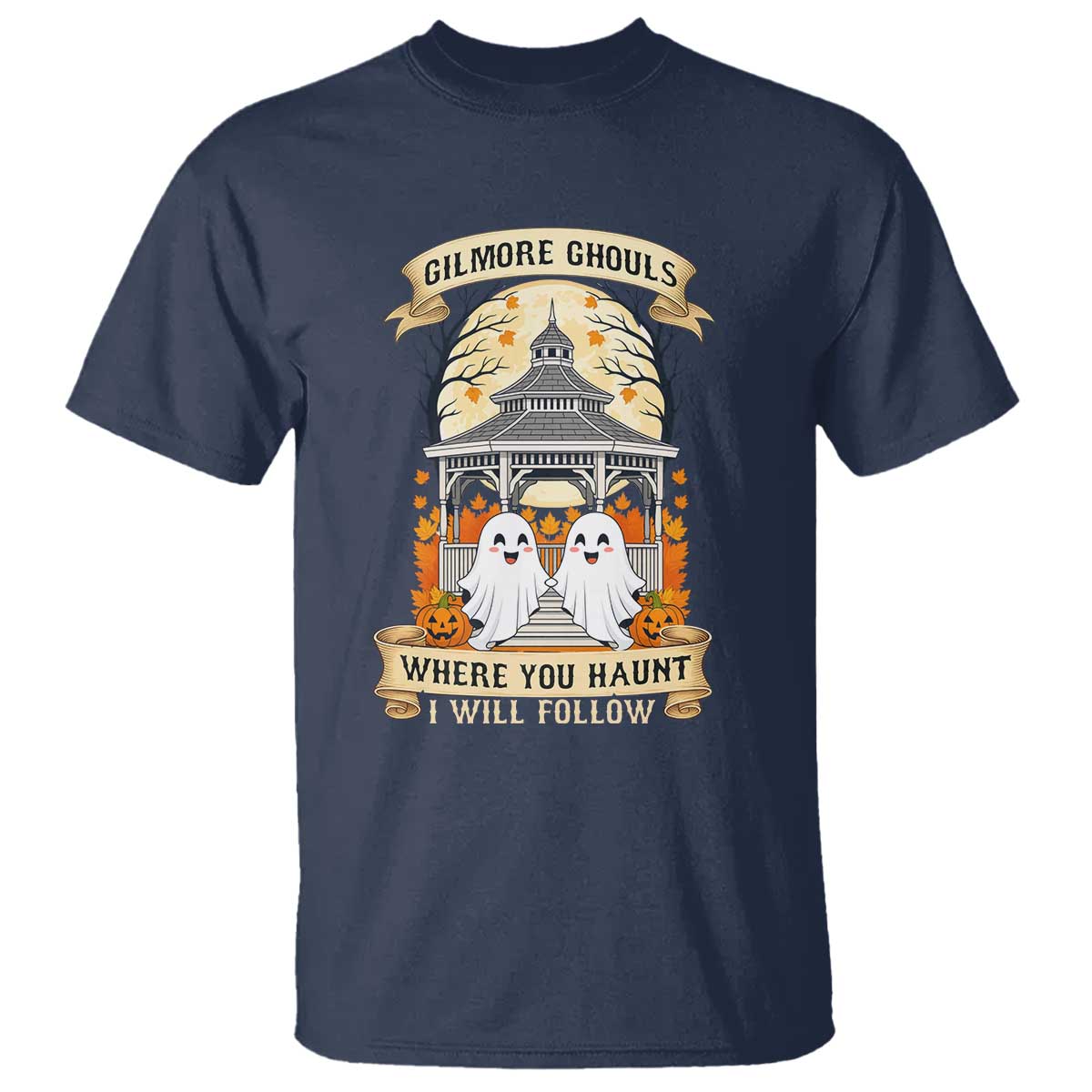 Gilmore Ghouls Halloween Ghost T Shirt Cute Couple Spooky Boo with Fall Gazebo - Wonder Print Shop