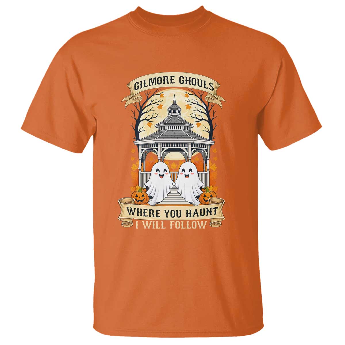 Gilmore Ghouls Halloween Ghost T Shirt Cute Couple Spooky Boo with Fall Gazebo - Wonder Print Shop
