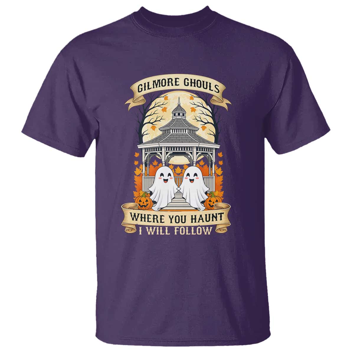 Gilmore Ghouls Halloween Ghost T Shirt Cute Couple Spooky Boo with Fall Gazebo - Wonder Print Shop