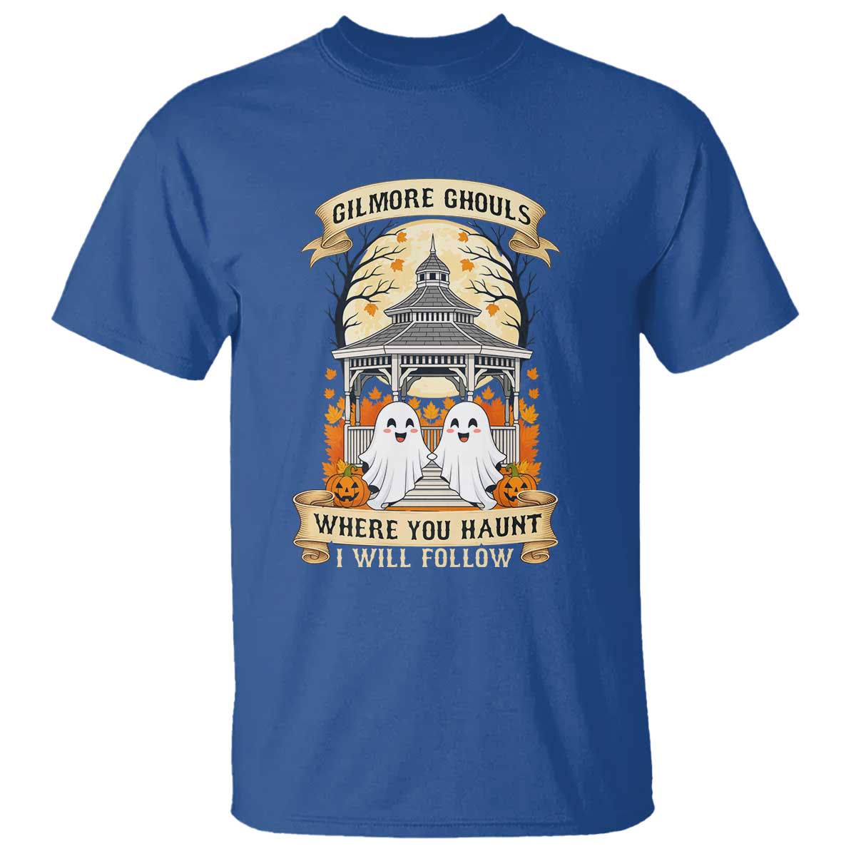 Gilmore Ghouls Halloween Ghost T Shirt Cute Couple Spooky Boo with Fall Gazebo - Wonder Print Shop