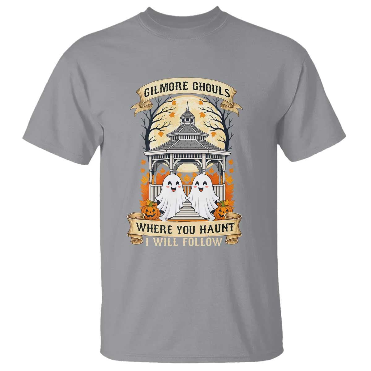 Gilmore Ghouls Halloween Ghost T Shirt Cute Couple Spooky Boo with Fall Gazebo - Wonder Print Shop