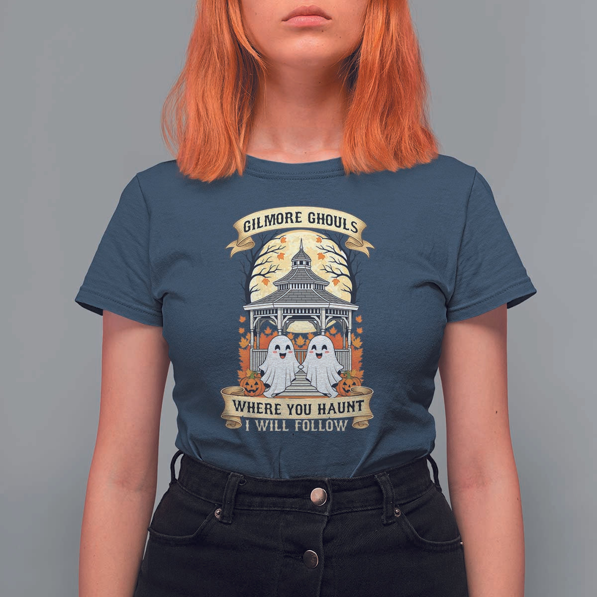 Gilmore Ghouls Halloween Ghost T Shirt For Women Cute Couple Spooky Boo with Fall Gazebo - Wonder Print Shop
