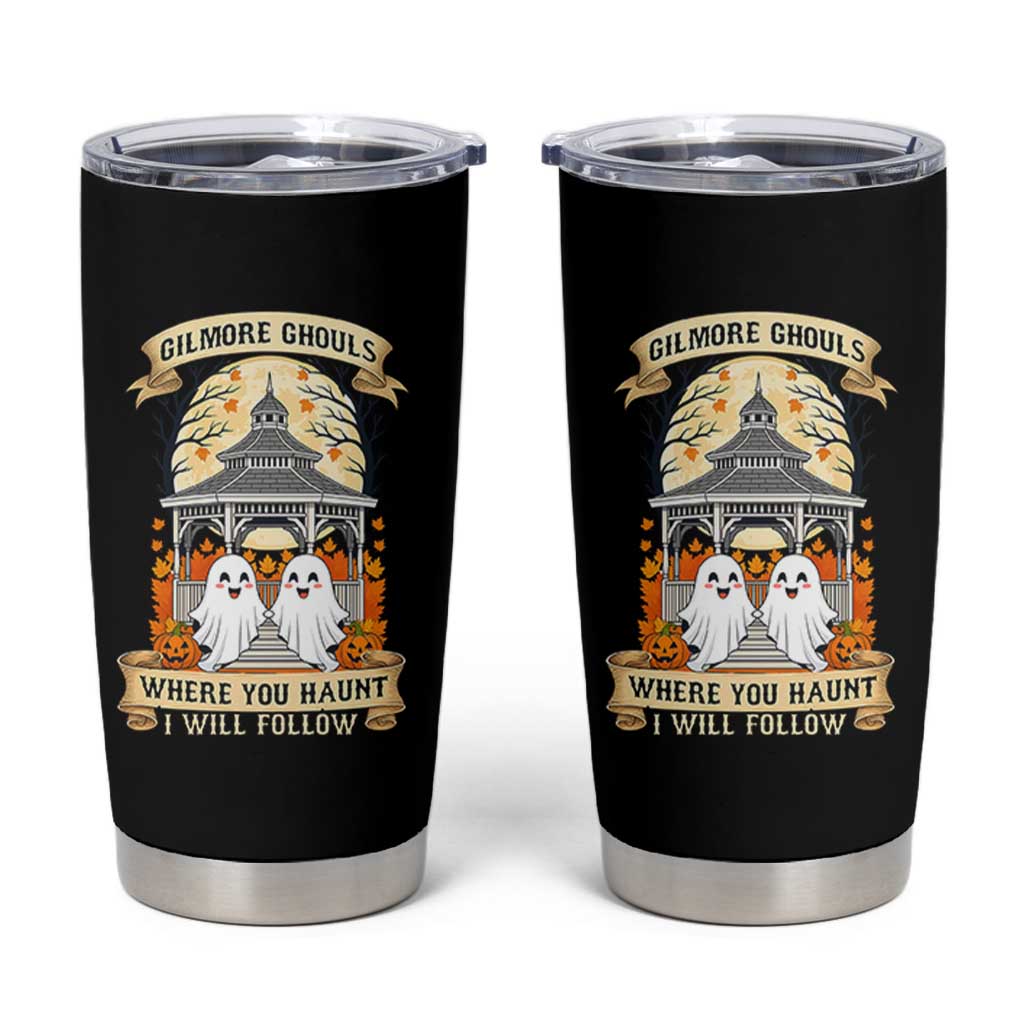 Gilmore Ghouls Halloween Ghost Tumbler Cup Cute Couple Spooky Boo with Fall Gazebo - Wonder Print Shop