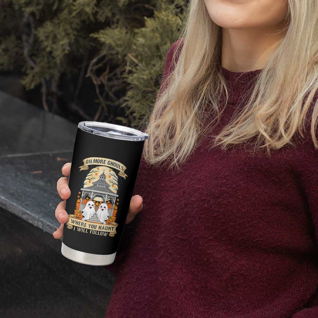 Gilmore Ghouls Halloween Ghost Tumbler Cup Cute Couple Spooky Boo with Fall Gazebo - Wonder Print Shop