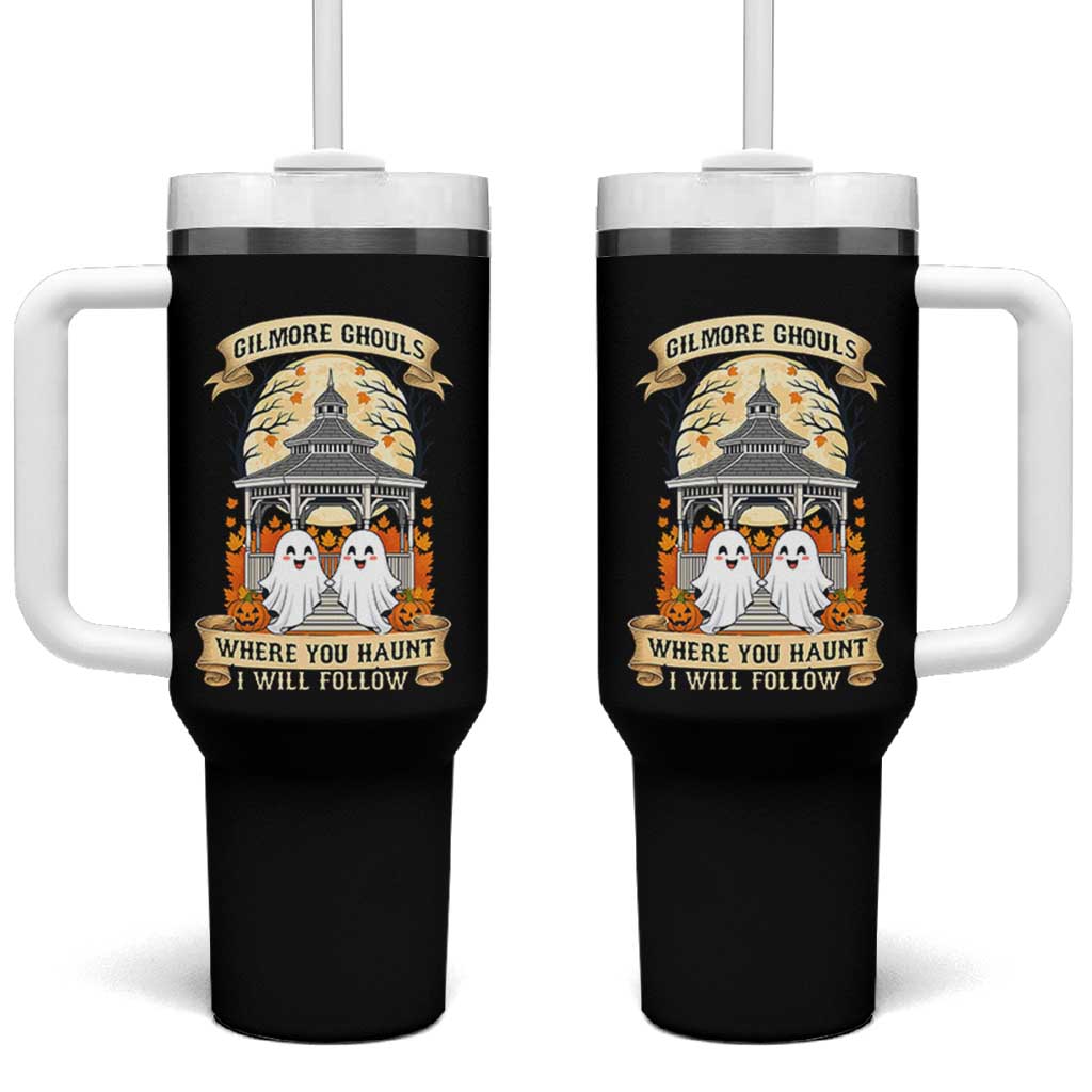 Gilmore Ghouls Halloween Ghost Tumbler With Handle Cute Couple Spooky Boo with Fall Gazebo - Wonder Print Shop