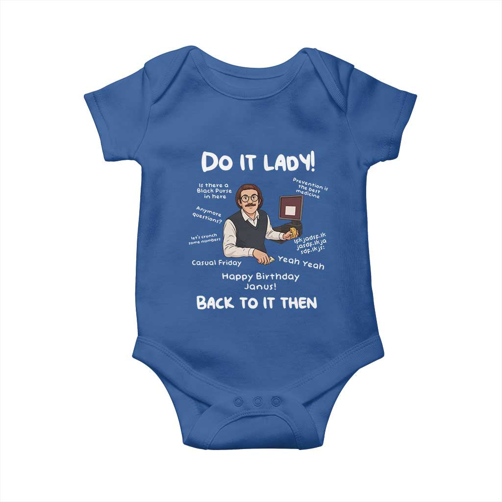 Do It Lady and Back to It Then Baby Onesie Funny Office Joke Vintage Mustache Guy Meme - Wonder Print Shop