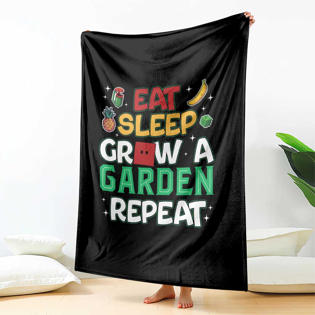 Eat Sleep Grow a Garden Repeat Throw Blanket Funny Gamer-Inspired Gardening Gift for Plant Lovers - Wonder Print Shop