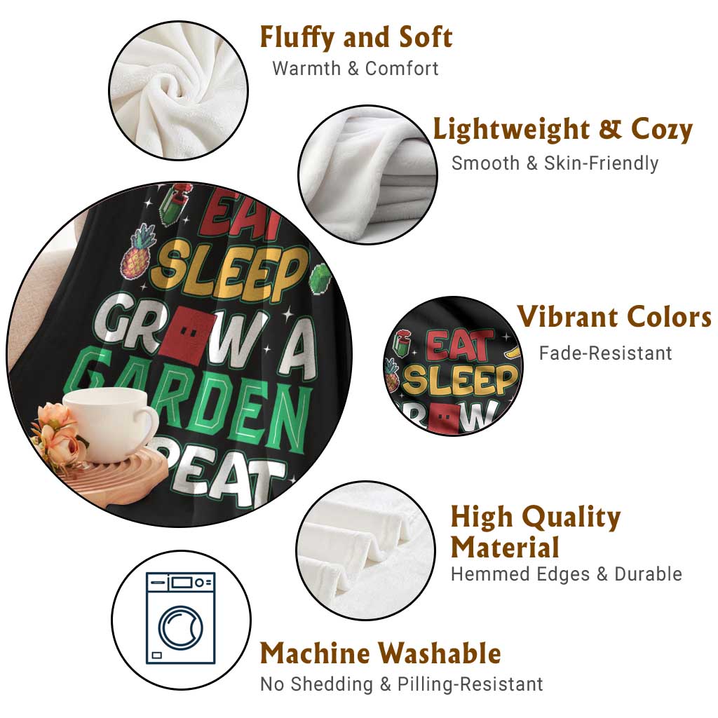 Eat Sleep Grow a Garden Repeat Throw Blanket Funny Gamer-Inspired Gardening Gift for Plant Lovers - Wonder Print Shop