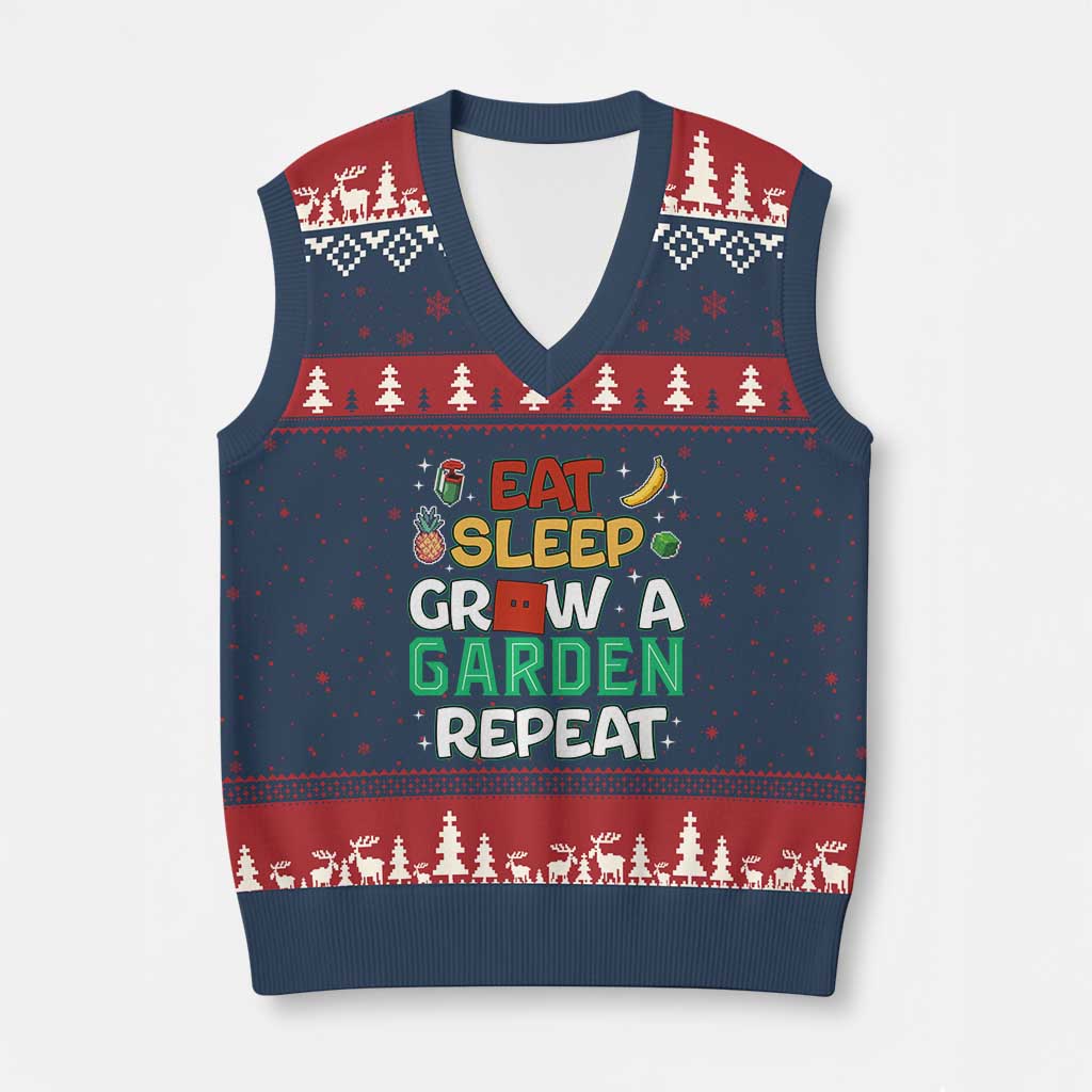 Eat Sleep Grow a Garden Repeat V-Neck Knit Sweater Vest Funny Gamer-Inspired Gardening Gift for Plant Lovers - Wonder Print Shop