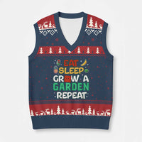Eat Sleep Grow a Garden Repeat V-Neck Knit Sweater Vest Funny Gamer-Inspired Gardening Gift for Plant Lovers - Wonder Print Shop