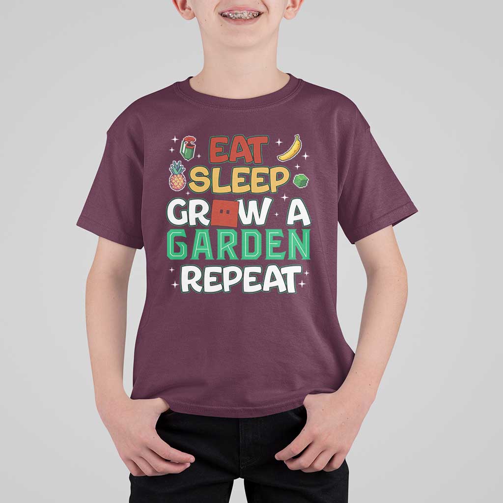 Eat Sleep Grow a Garden Repeat T Shirt For Kid Funny Gamer-Inspired Gardening Gift for Plant Lovers - Wonder Print Shop