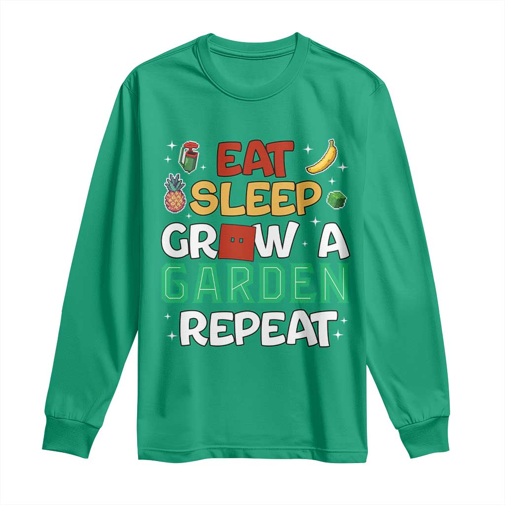 Eat Sleep Grow a Garden Repeat Long Sleeve Shirt Funny Gamer-Inspired Gardening Gift for Plant Lovers - Wonder Print Shop
